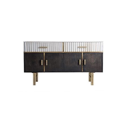 Buffet 4 portes 2 tiroirs manguier foncé marron et métal doré Gala 152 cm
