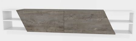 Grand banc TV 2 portes 2 étagères bois blanc et marron Doreza 240 cm