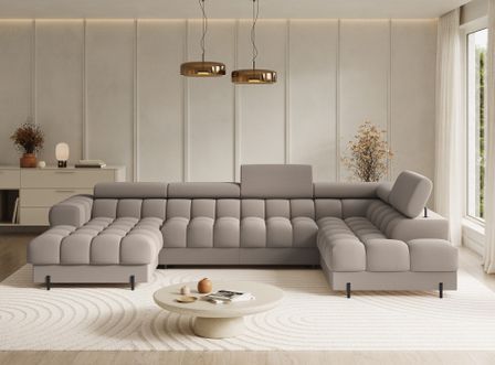 Grand canapé panoramique avec têtières réglables tissu FUZIAN – Fonction lit