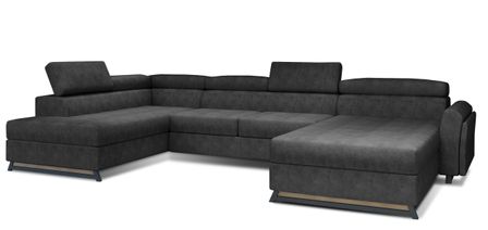 Grand canapé panoramique convertible tissu anthracite avec coffre Konba 370 cm