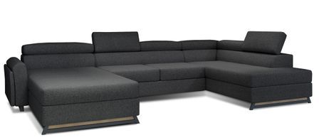 Grand canapé panoramique convertible tissu anthracite avec coffre Konba 370 cm