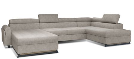 Grand canapé panoramique convertible tissu beige avec coffre Konba 370 cm