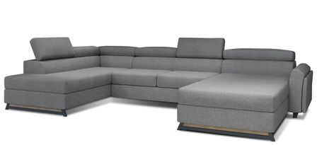 Grand canapé panoramique convertible tissu gris clair avec coffre Konba 370 cm
