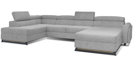 Grand canapé panoramique convertible tissu gris très clair avec coffre Konba 370 cm