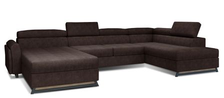 Grand canapé panoramique convertible tissu marron avec coffre Konba 370 cm