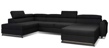 Grand canapé panoramique convertible tissu noir avec coffre Konba 370 cm