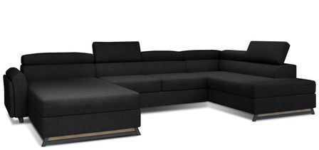 Grand canapé panoramique convertible tissu noir avec coffre Konba 370 cm