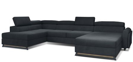 Grand canapé panoramique convertible velours anthracite avec coffre Konba 370 cm
