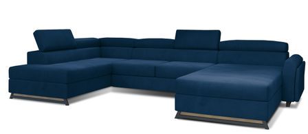 Grand canapé panoramique convertible velours bleu pétrole avec coffre Konba 370 cm