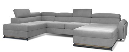 Grand canapé panoramique convertible velours gris clair avec coffre Konba 370 cm