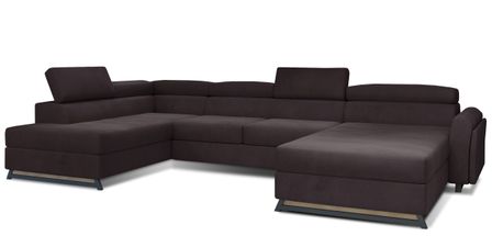 Grand canapé panoramique convertible velours marron avec coffre Konba 370 cm