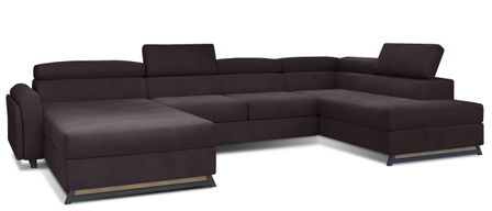 Grand canapé panoramique convertible velours marron avec coffre Konba 370 cm