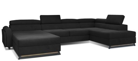 Grand canapé panoramique convertible velours noir avec coffre Konba 370 cm