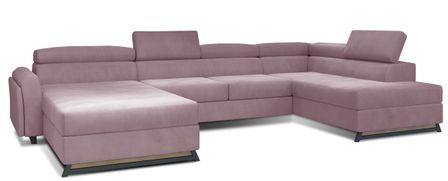 Grand canapé panoramique convertible velours rose avec coffre Konba 370 cm