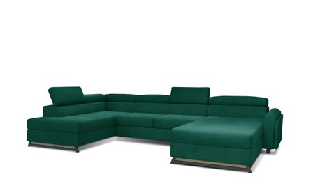 Grand canapé panoramique convertible velours vert avec coffre Konba 370 cm