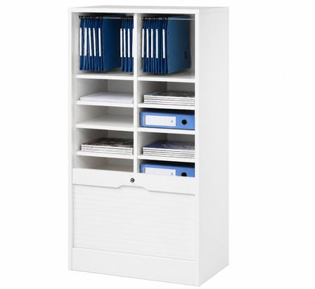 Grand classeur à rideau OFFICE 140 cm – Armoire de bureau large avec double rangement dossiers suspendus