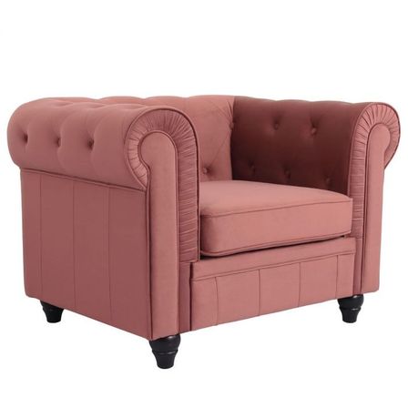 Grand fauteuil chesterfield velours rose Itish