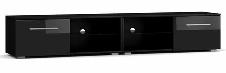 Grand meuble TV 2 portes noir laqué Roxel 200 cm