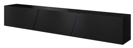 Grand meuble TV sur pied ou mural 3 portes avec Led noir mat et noir brillant Prago 240 cm