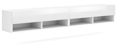 Grand meuble TV suspendu 2 portes bois blanc Kestane 280 cm