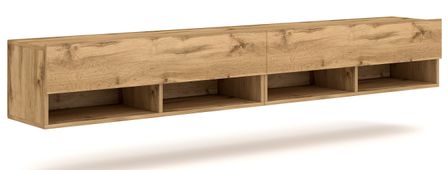 Grand meuble TV suspendu 2 portes bois clair Kestane 280 cm