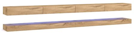 Grand meuble TV suspendu avec Led 4 tiroirs bois naturel Kapan 280 cm