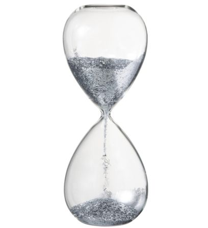Grand sablier de décoration en verre et sable blanc ou paillettes argenté