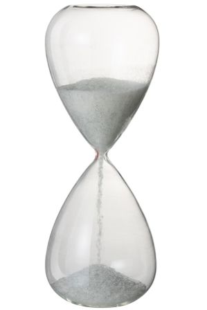 Grand sablier de décoration en verre et sable blanc ou paillettes argenté