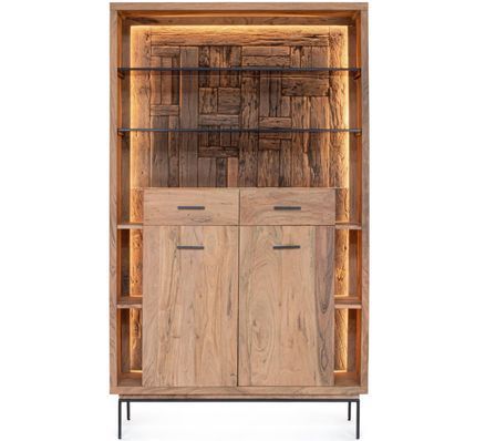 Grande étagère bibliothèque lumineuse MANGAL – Bois massif d'acacia & acier