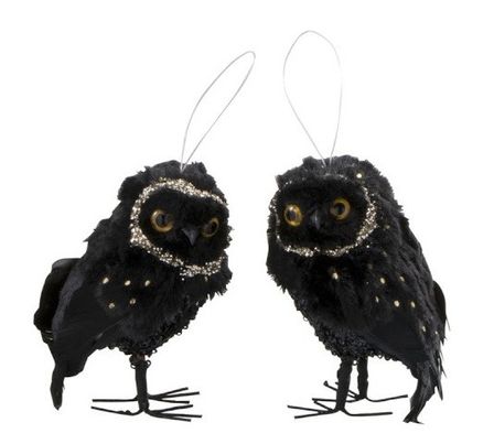 Hibou plumes noire et dorée Ysarg 9 cm - Lot de 2