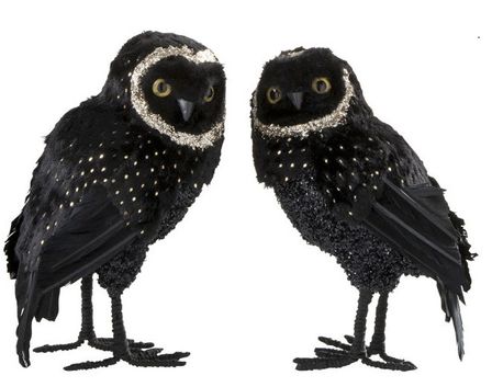 Hibou plumes noire et dorée Ysarg - Lot de 2