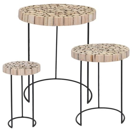 Home&Styling Ensemble de table d'appoint 3 pcs Teck et métal