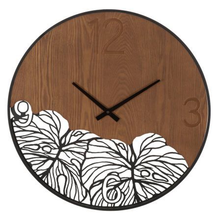 Horloge murale bois/feuille cm ø 60x2