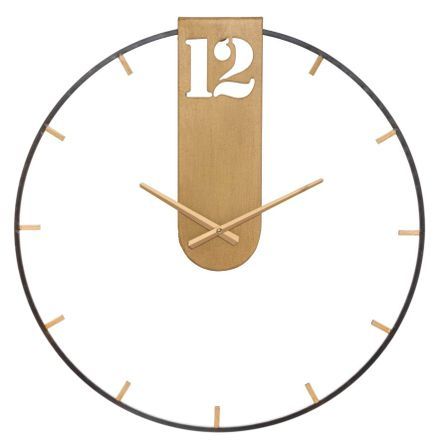 Horloge murale dorée en métal noir et doré Nina