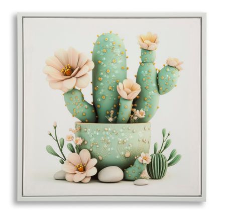 Impression sur toile laquée avec cadre, pot de cactus -d- 40 x 2,8 x 40 cm