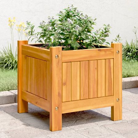 Jardinière avec doublure 31x31x30 cm bois massif d'acacia