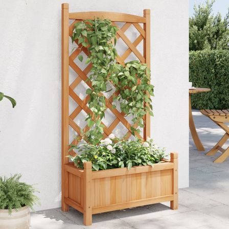 Jardinière avec treillis marron bois massif de sapin
