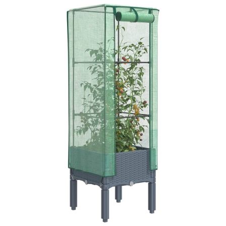 Jardinière surélevée avec housse aspect rotin 40x40x140 cm