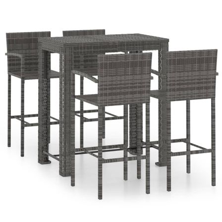 Jeu de bar de jardin 5 pcs avec accoudoirs Résine tressée Gris 2