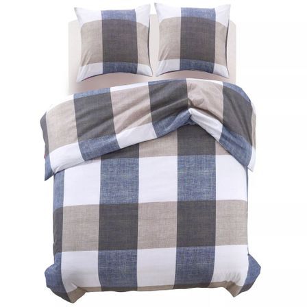 Jeu de housse de couette Carreaux Café 200x200/60x70 cm