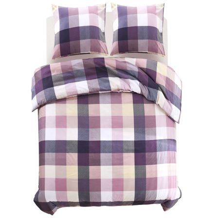 Jeu de housse de couette Carreaux Violet 240x220/60x70 cm
