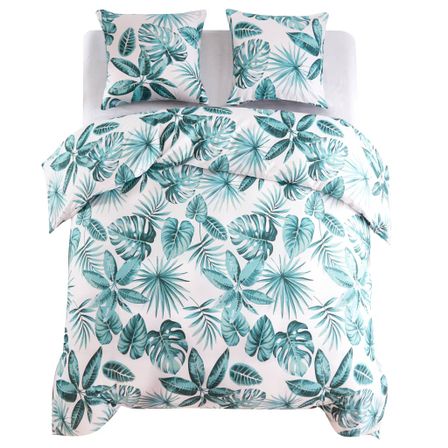 Jeu de housse de couette Feuilles Vert 200x200/60x70 cm