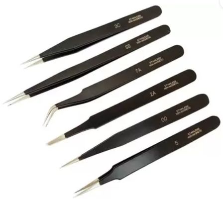 Kit 6 Pinzette In Acciaio Smaltate - Kit 6 Tweezers In Glazed Steel RR1499