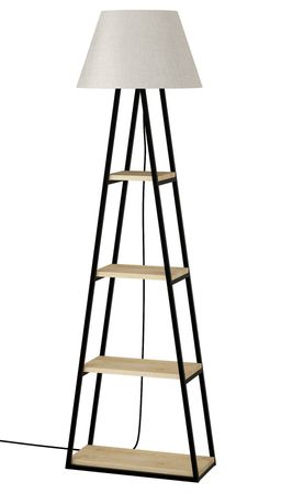 Lampadaire 4 étagères tissu beige clair et bois anthracite et Chêne clair Kasper 165 cm
