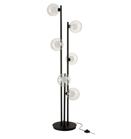 Lampadaire 6 boules en verre et pied métal noir Liath