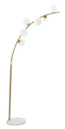 Lampadaire 6 lumières design arqué métal doré et verre blanc GLAMY ARC