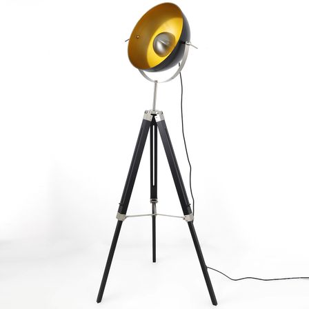 Lampadaire à trépied métal noir et doré Ponolla
