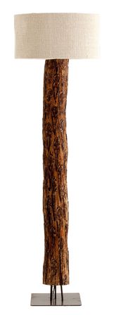 Lampadaire tissu beige et pied bois massif clair Matts