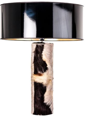 Lampe à poser en peau noir et blanc Hadi