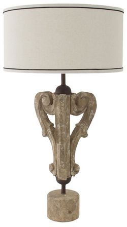 Lampe à poser métal marron et bois d'eucalyptus beige vieilli Sayan